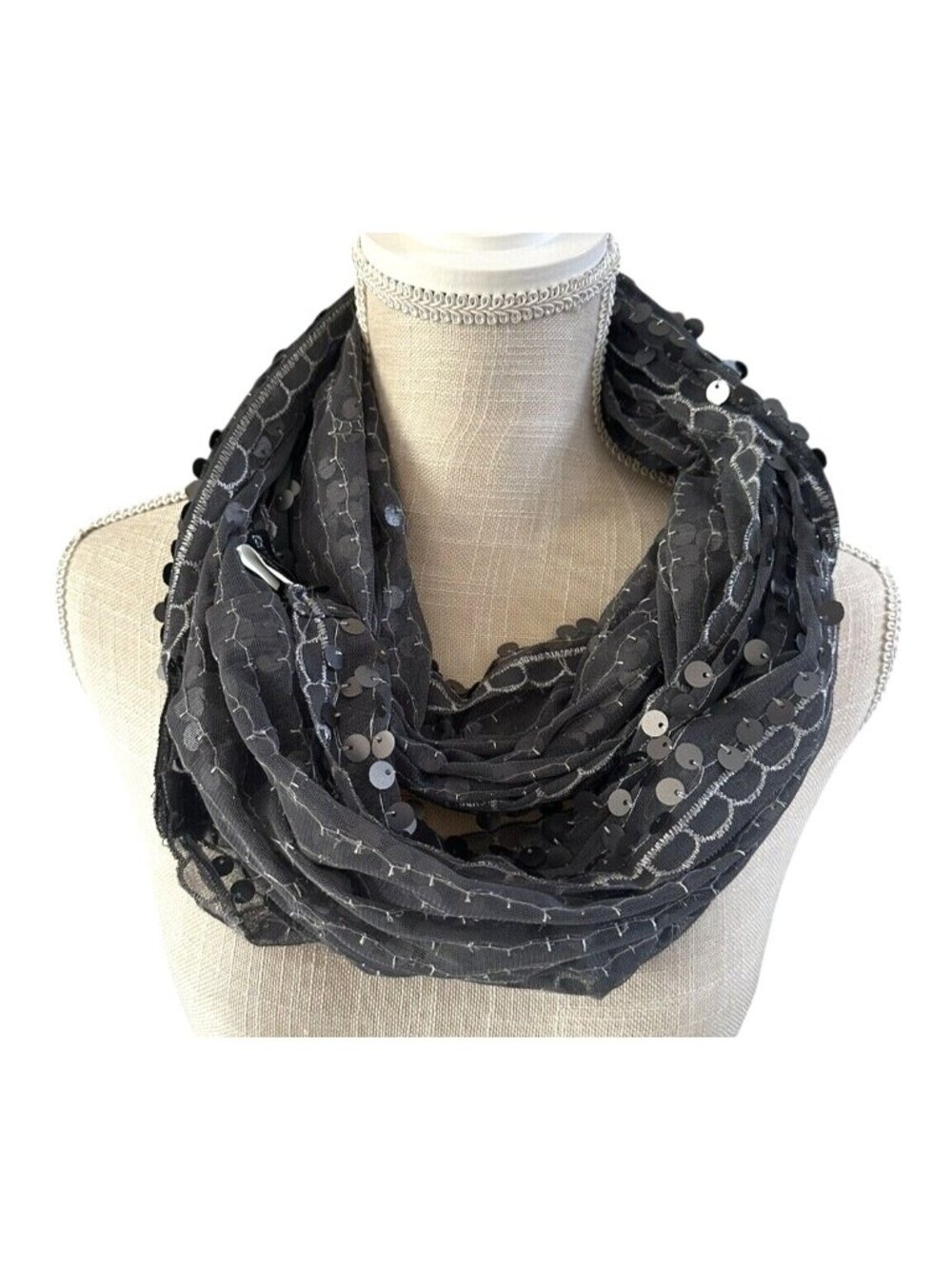 Apt. 9 Gray Sequin Infinity Scarf Lightweight Elegant Womens Accessory OS